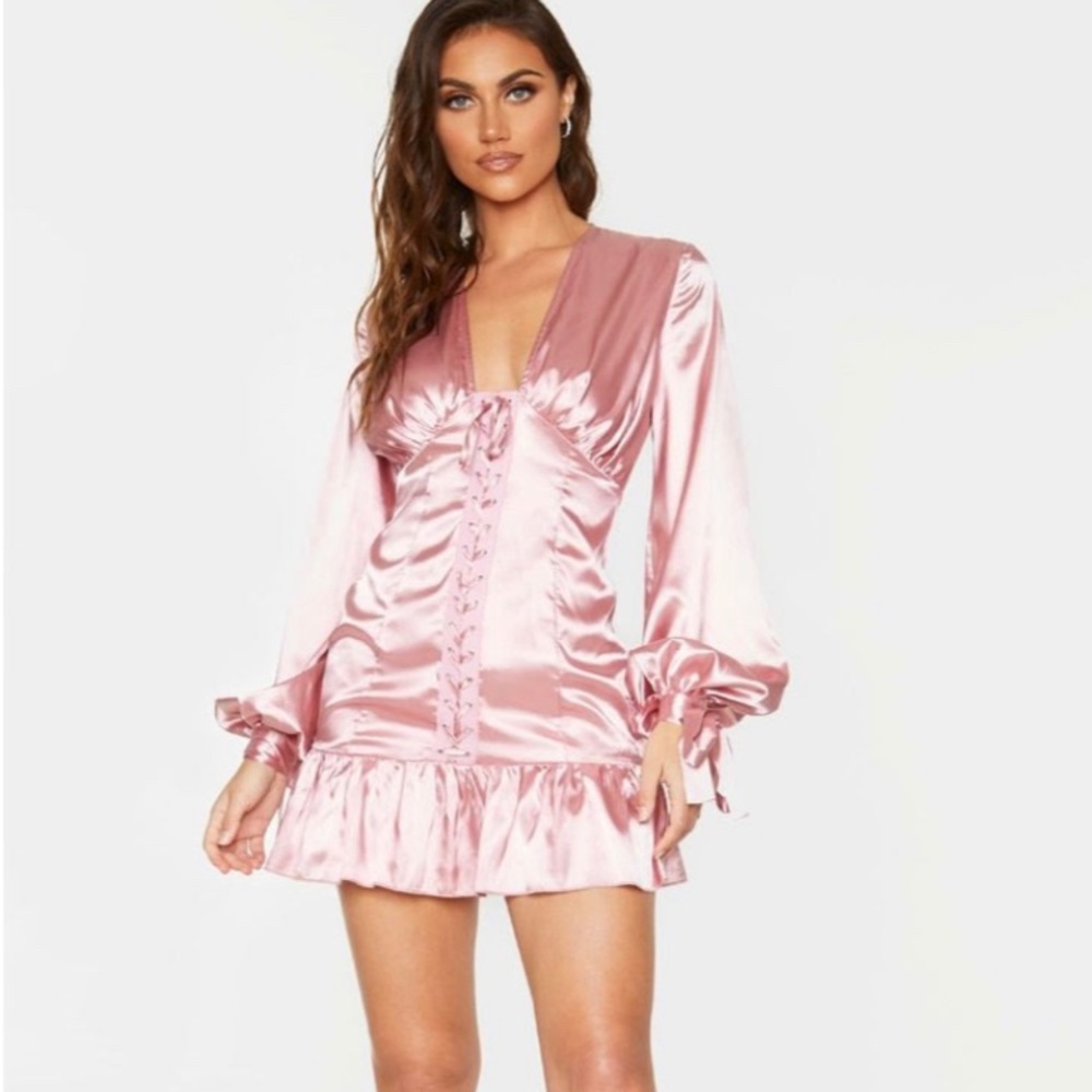Pink satin mini dress